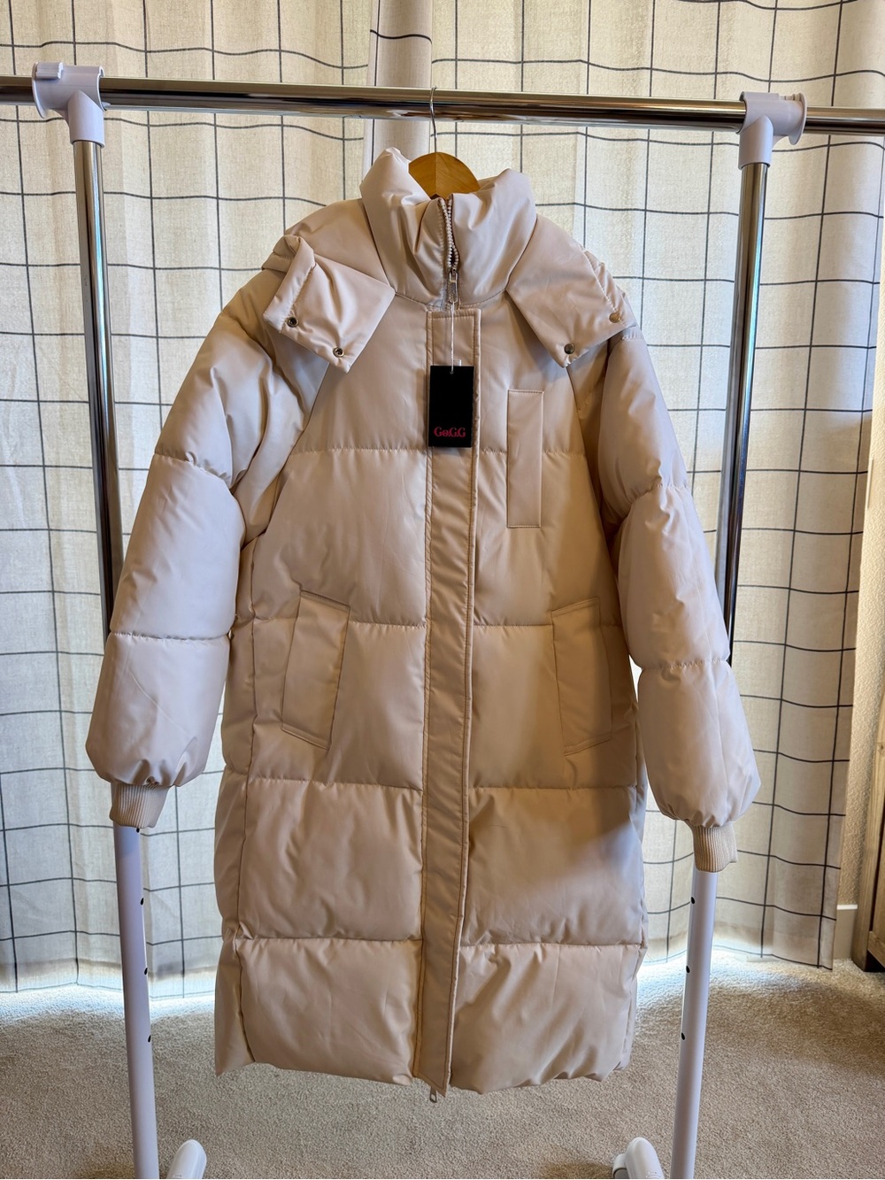 Go.G.G Cream Long Puffer Jacket Coat XL NWT Hooded Winter
